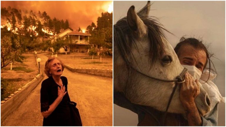 Ľudia zdieľajú okamihy z lesných požiarov v Grécku