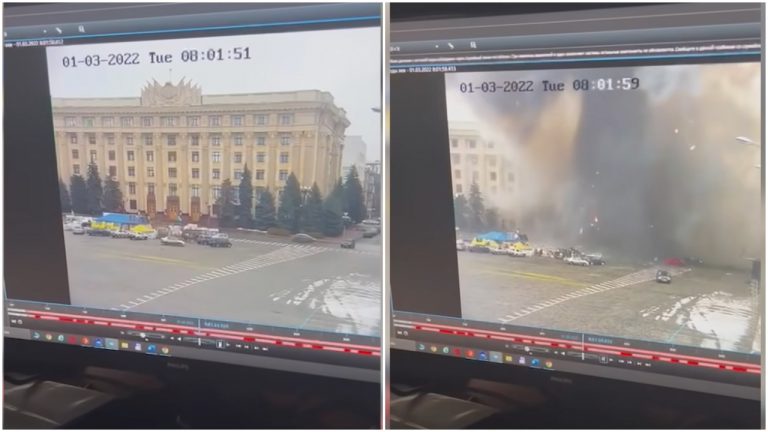 Video: Desivé zábery z Charkova: Ruská raketa dopadla na námestie, výbuch spustošil vládnu budovu