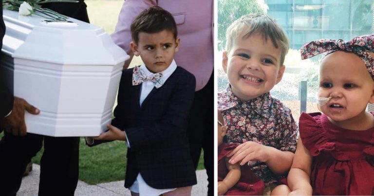 5-ročný chlapček sa poslednýkrát lúčil so svojou sestrou. Držal jej rakvu v sprievode