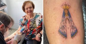 91-ročná babička si dala vytetovať Pannu Máriu, pretože to sľubila vnukovi, ak sa dostane na medicínu